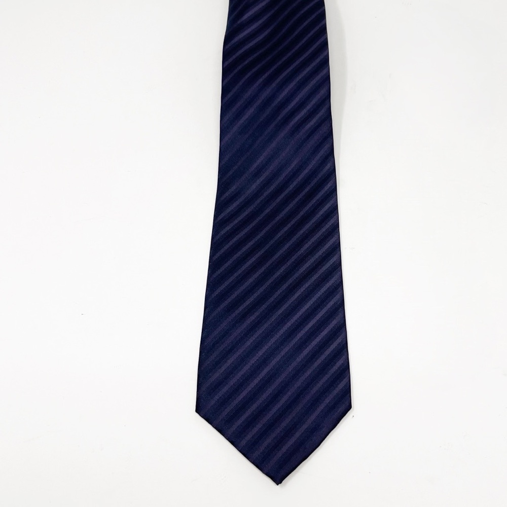 Bergamo New York Men's Formal Striped Necktie Navy Blue Neck Tie Textured Satin - Picture 9 of 9